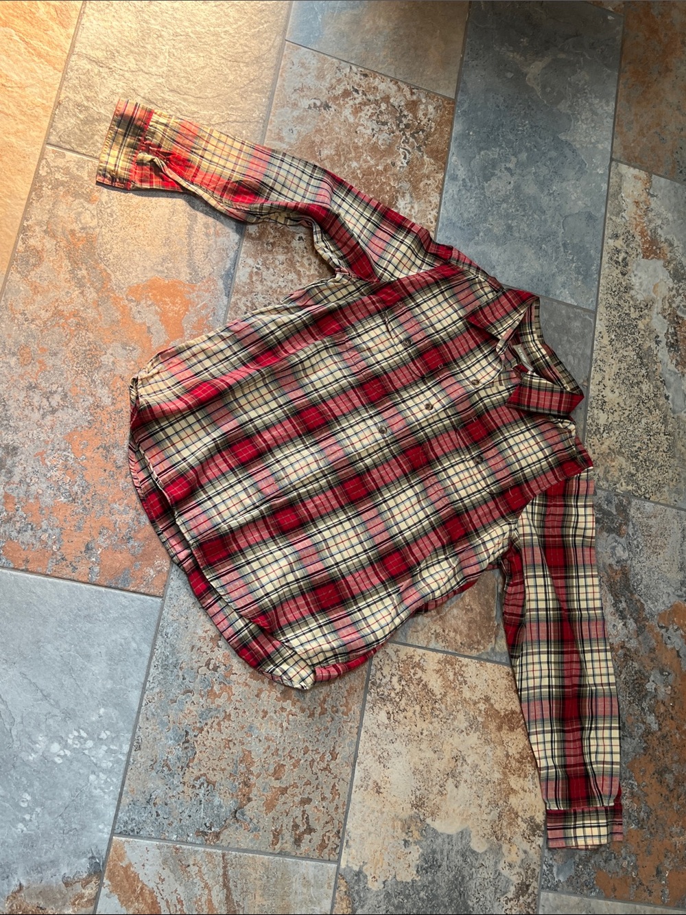 Liz Claiborne Red, Cream & Black Plaid Button-Up Shirt